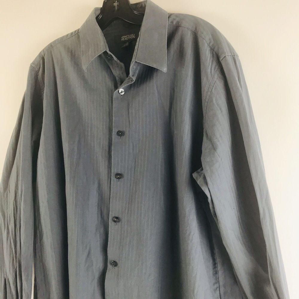 Kenneth Cole Reaction Men's Gray Button Down Shirt Slim Fit Size M